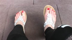 The Goldy Rush – Sandals Teasing Outdoor With Red Toenails & Toes Wiggling – Mistress Misha Goldy – Russianbeauty